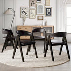 Sedia da pranzo nera a V, rivestita in PU, set da 4