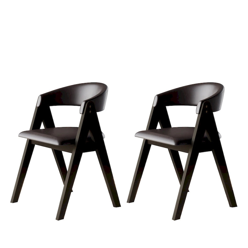 Sedia da pranzo nera a V, rivestita in PU, set da 4