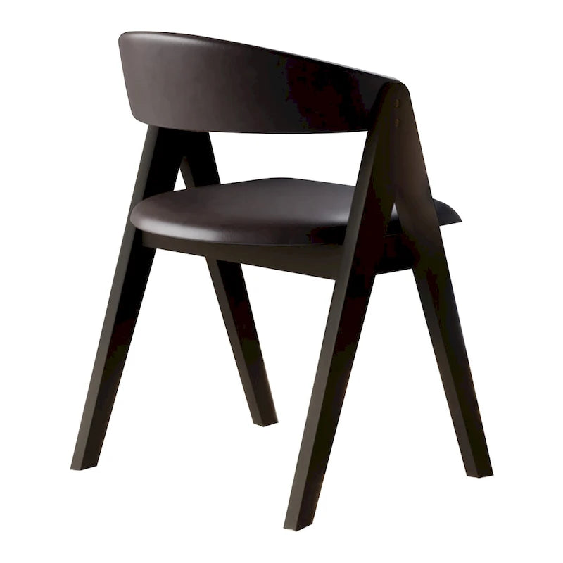 Sedia da pranzo nera a V, rivestita in PU, set da 4
