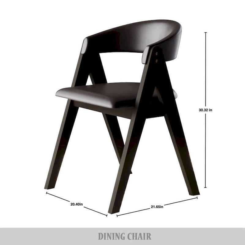 Sedia da pranzo nera a V, rivestita in PU, set da 4
