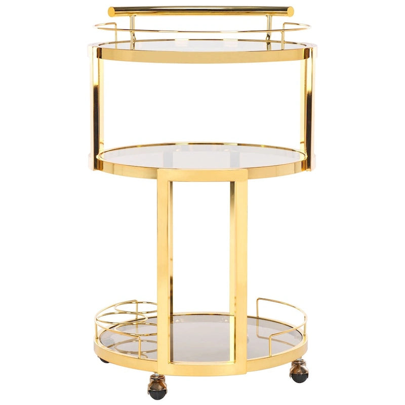 Carrello da Bar Rotondo a 3 Ripiani con Portabottiglie in Oro/Canna di Fucile – 1 Persona