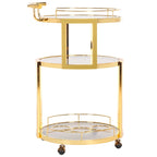 Carrello da Bar Rotondo a 3 Ripiani con Portabottiglie in Oro/Canna di Fucile – 1 Persona