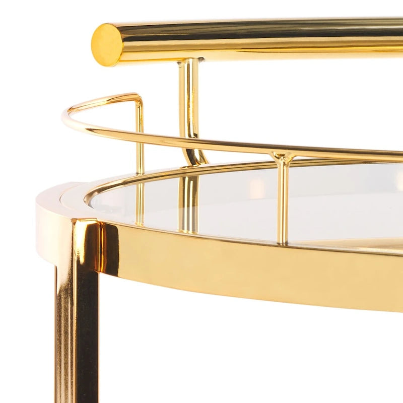 Carrello da Bar Rotondo a 3 Ripiani con Portabottiglie in Oro/Canna di Fucile – 1 Persona