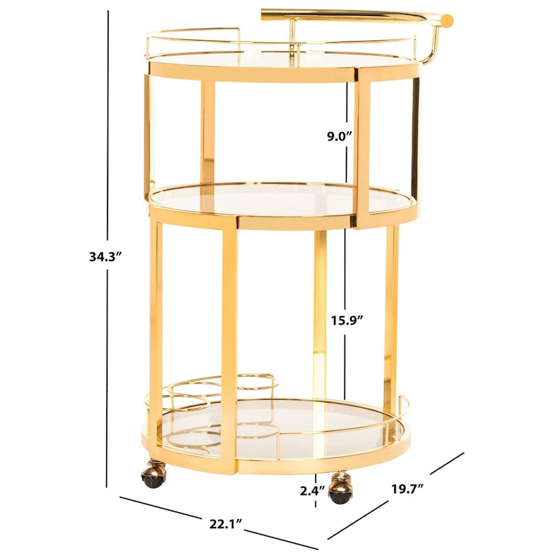 Carrello da Bar Rotondo a 3 Ripiani con Portabottiglie in Oro/Canna di Fucile – 1 Persona