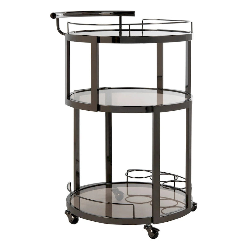 Carrello da Bar Rotondo a 3 Ripiani con Portabottiglie in Oro/Canna di Fucile – 1 Persona