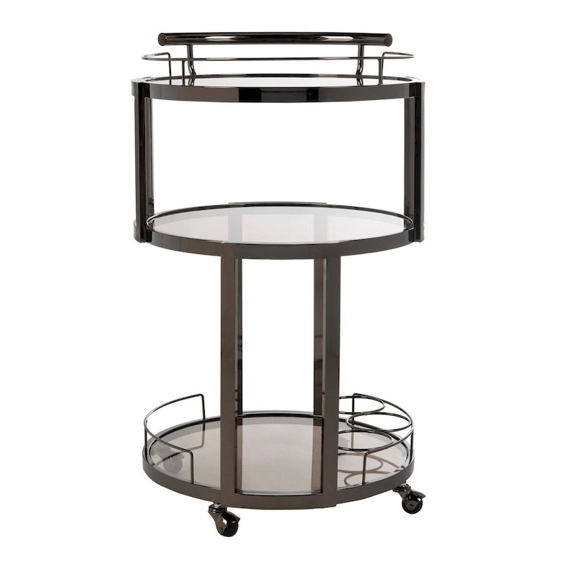 Carrello da Bar Rotondo a 3 Ripiani con Portabottiglie in Oro/Canna di Fucile – 1 Persona