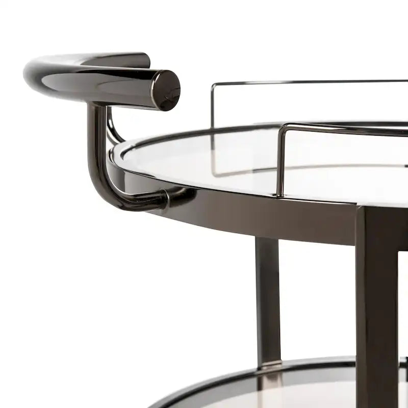 Carrello da Bar Rotondo a 3 Ripiani con Portabottiglie in Oro/Canna di Fucile – 1 Persona