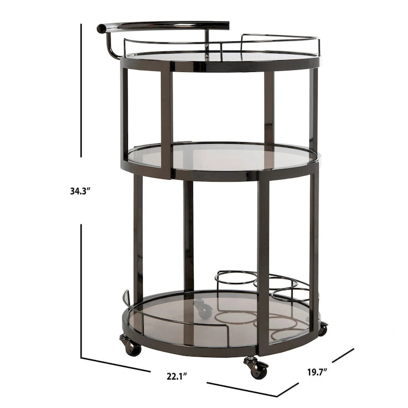 Carrello da Bar Rotondo a 3 Ripiani con Portabottiglie in Oro/Canna di Fucile – 1 Persona