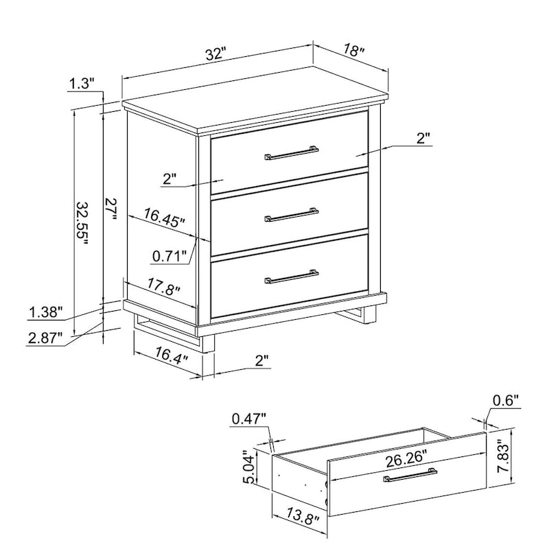 Set Camera da Letto 3 Pezzi Stile Fattoria (Bianco Antico / Beige) – 2 Comodini + 1 Cassettiera, 1 Stanza
