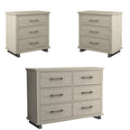 Set Camera da Letto 3 Pezzi Stile Fattoria (Bianco Antico / Beige) – 2 Comodini + 1 Cassettiera, 1 Stanza