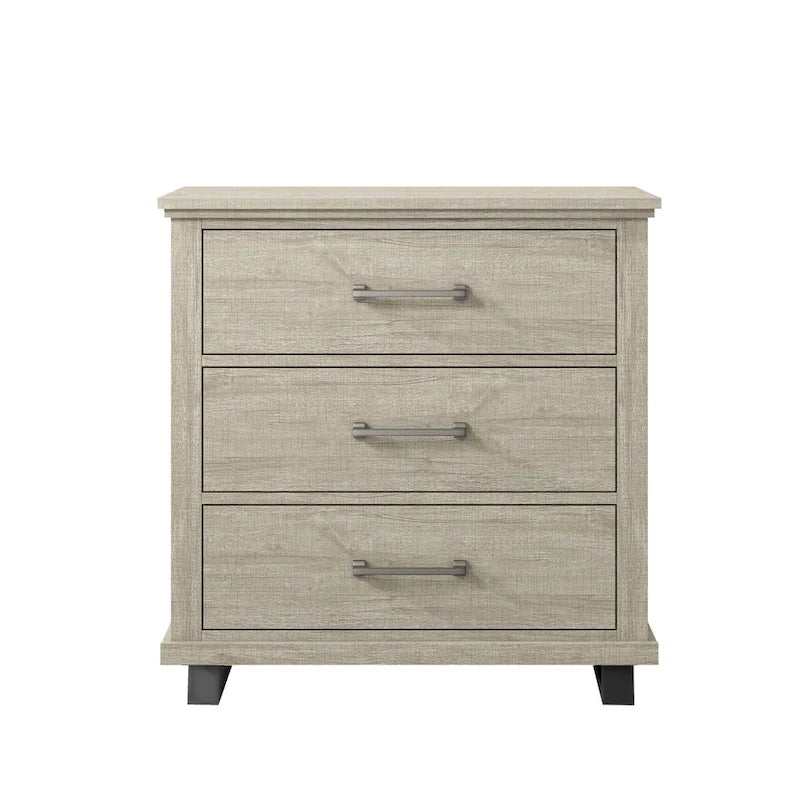Set Camera da Letto 3 Pezzi Stile Fattoria (Bianco Antico / Beige) – 2 Comodini + 1 Cassettiera, 1 Stanza