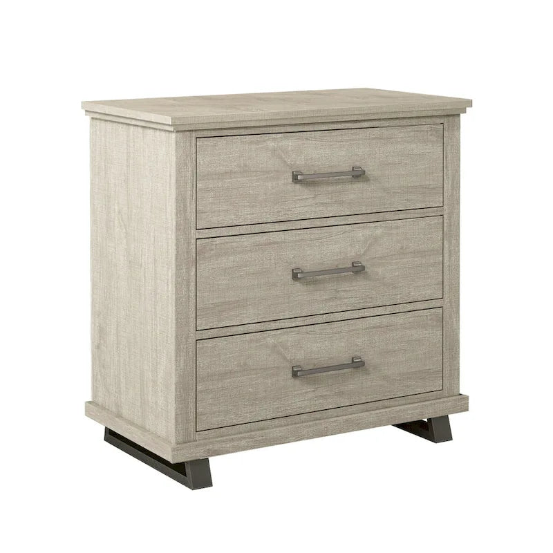 Set Camera da Letto 3 Pezzi Stile Fattoria (Bianco Antico / Beige) – 2 Comodini + 1 Cassettiera, 1 Stanza