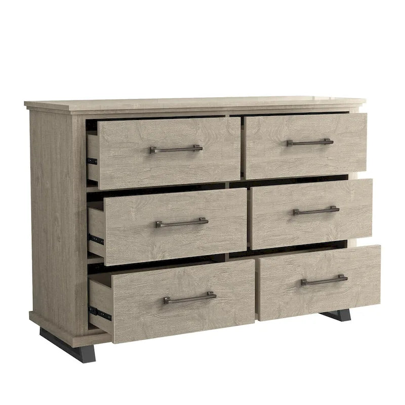 Set Camera da Letto 3 Pezzi Stile Fattoria (Bianco Antico / Beige) – 2 Comodini + 1 Cassettiera, 1 Stanza