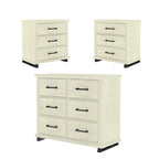 Set Camera da Letto 3 Pezzi Stile Fattoria (Bianco Antico / Beige) – 2 Comodini + 1 Cassettiera, 1 Stanza