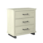 Set Camera da Letto 3 Pezzi Stile Fattoria (Bianco Antico / Beige) – 2 Comodini + 1 Cassettiera, 1 Stanza