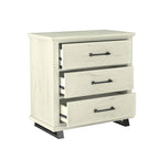 Set Camera da Letto 3 Pezzi Stile Fattoria (Bianco Antico / Beige) – 2 Comodini + 1 Cassettiera, 1 Stanza