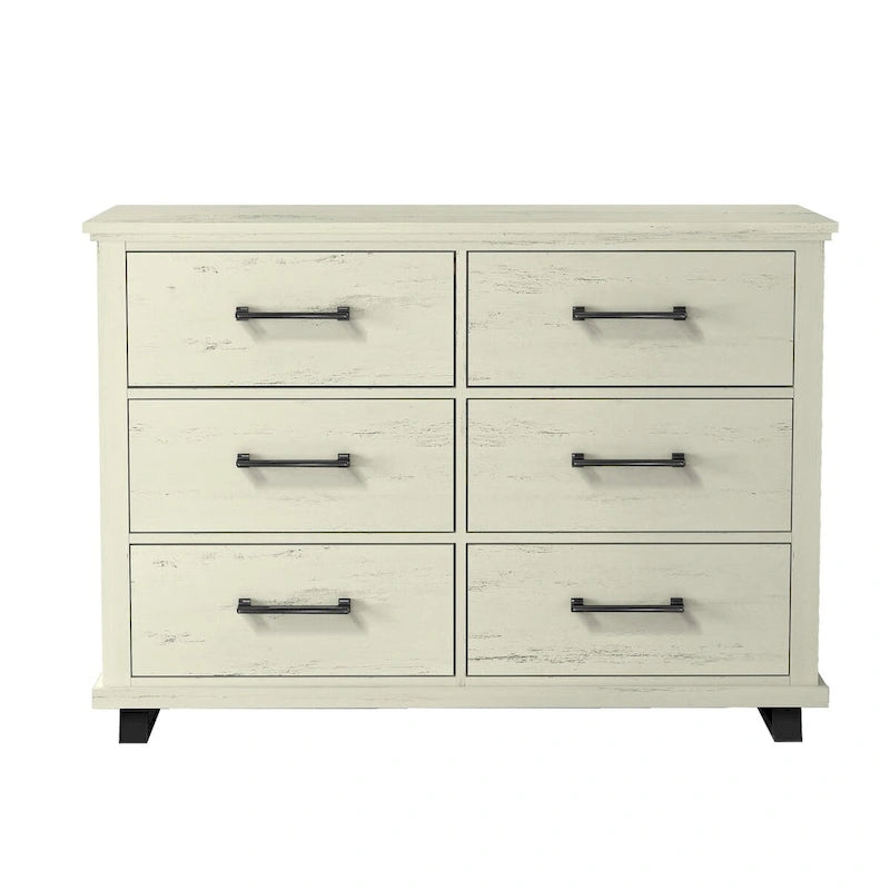 Set Camera da Letto 3 Pezzi Stile Fattoria (Bianco Antico / Beige) – 2 Comodini + 1 Cassettiera, 1 Stanza
