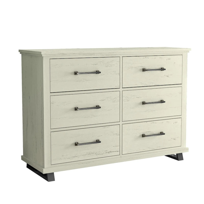 Set Camera da Letto 3 Pezzi Stile Fattoria (Bianco Antico / Beige) – 2 Comodini + 1 Cassettiera, 1 Stanza