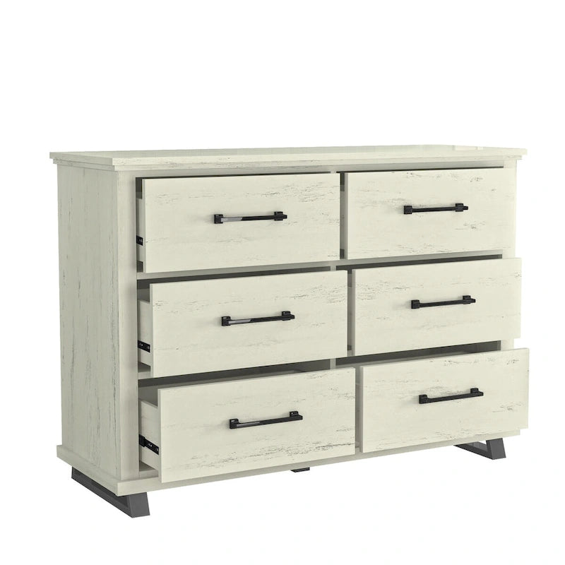 Set Camera da Letto 3 Pezzi Stile Fattoria (Bianco Antico / Beige) – 2 Comodini + 1 Cassettiera, 1 Stanza