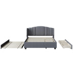 Letto imbottito in lino Queen grigio/beige/rosa con letto estraibile singolo e 2 cassetti