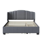 Letto imbottito in lino Queen grigio/beige/rosa con letto estraibile singolo e 2 cassetti