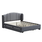 Letto imbottito in lino Queen grigio/beige/rosa con letto estraibile singolo e 2 cassetti