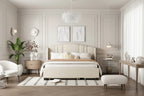 Letto imbottito in lino Queen grigio/beige/rosa con letto estraibile singolo e 2 cassetti