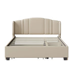 Letto imbottito in lino Queen grigio/beige/rosa con letto estraibile singolo e 2 cassetti