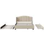 Letto imbottito in lino Queen grigio/beige/rosa con letto estraibile singolo e 2 cassetti