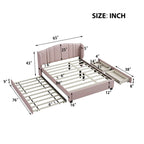 Letto imbottito in lino Queen grigio/beige/rosa con letto estraibile singolo e 2 cassetti