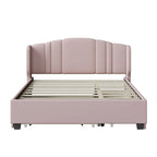 Letto imbottito in lino Queen grigio/beige/rosa con letto estraibile singolo e 2 cassetti