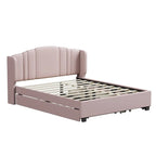Letto imbottito in lino Queen grigio/beige/rosa con letto estraibile singolo e 2 cassetti
