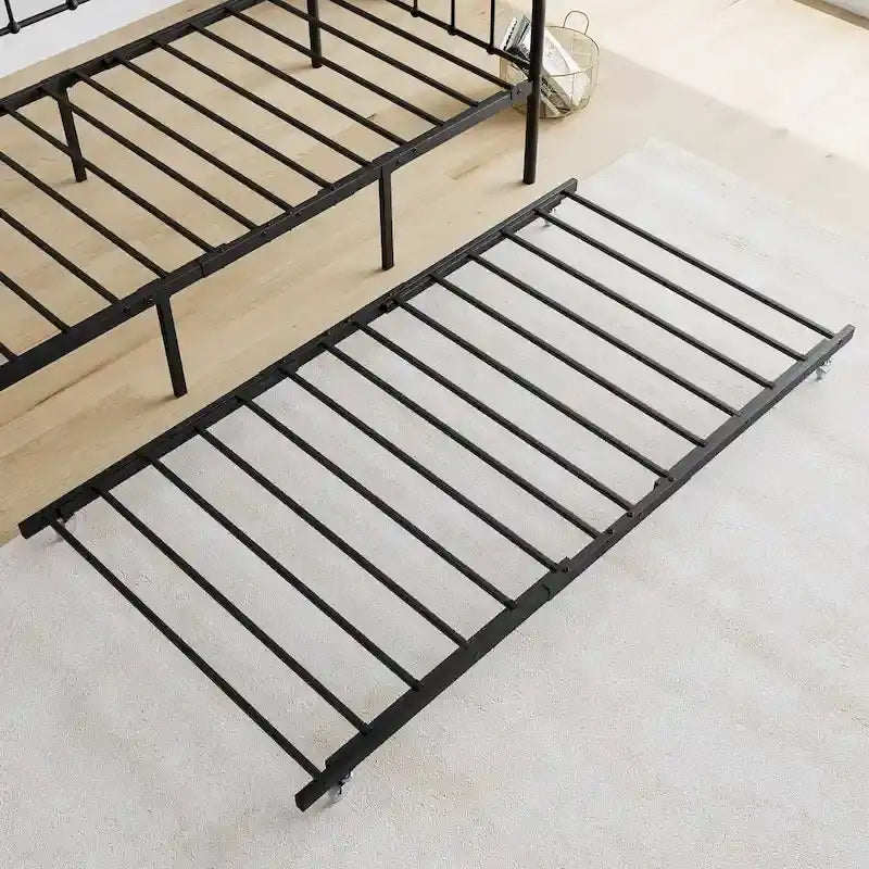 Struttura letto a giorno in metallo nero, per due persone, con letto estraibile