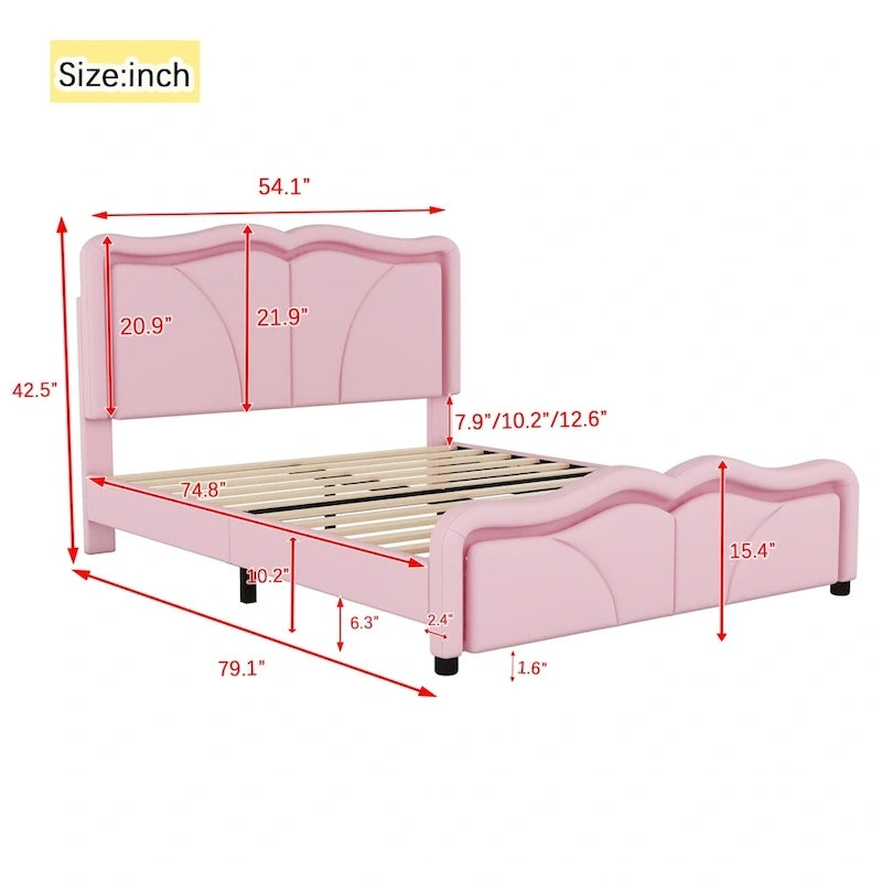 Letto a piattaforma imbottito a LED matrimoniale con testiera regolabile, rosa/bianco, adatto a 1-2 persone