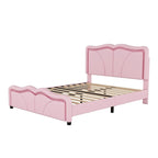 Letto a piattaforma imbottito a LED matrimoniale con testiera regolabile, rosa/bianco, adatto a 1-2 persone