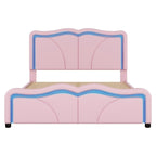 Letto a piattaforma imbottito a LED matrimoniale con testiera regolabile, rosa/bianco, adatto a 1-2 persone