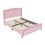 Letto a piattaforma imbottito a LED matrimoniale con testiera regolabile, rosa/bianco, adatto a 1-2 persone
