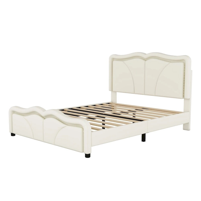 Letto a piattaforma imbottito a LED matrimoniale con testiera regolabile, rosa/bianco, adatto a 1-2 persone