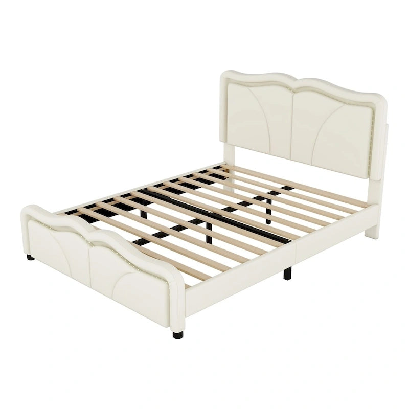 Letto a piattaforma imbottito a LED matrimoniale con testiera regolabile, rosa/bianco, adatto a 1-2 persone