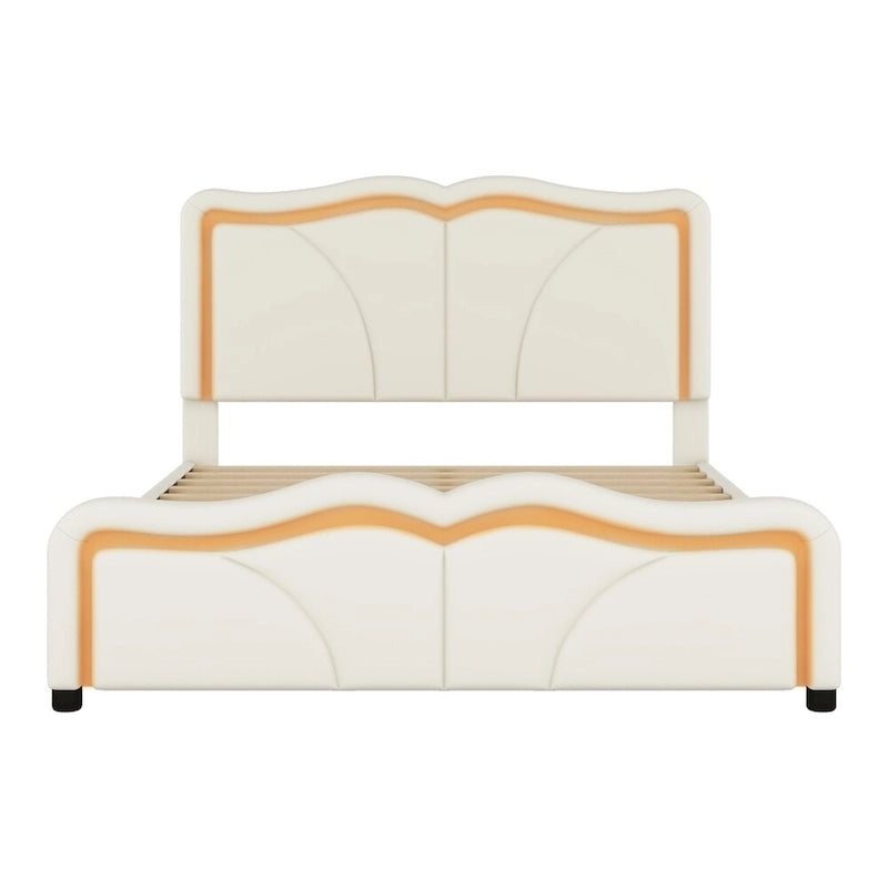 Letto a piattaforma imbottito a LED matrimoniale con testiera regolabile, rosa/bianco, adatto a 1-2 persone