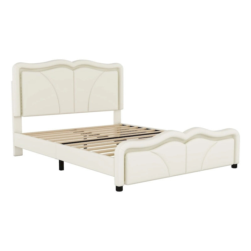 Letto a piattaforma imbottito a LED matrimoniale con testiera regolabile, rosa/bianco, adatto a 1-2 persone