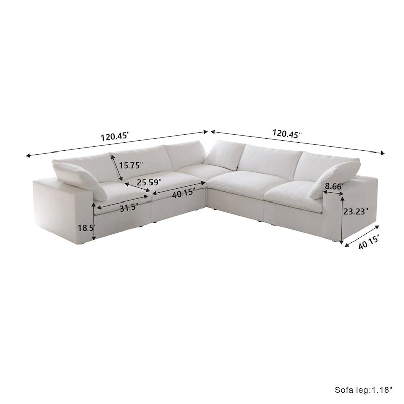Divano componibile a L a 5 posti, grigio/cachi/nero/bianco