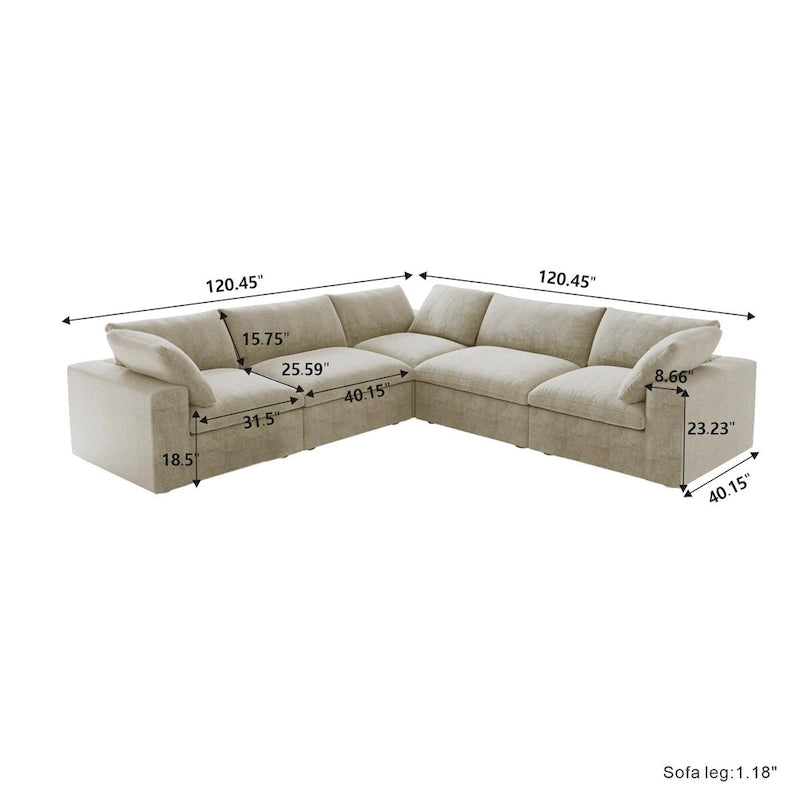 Divano componibile a L a 5 posti, grigio/cachi/nero/bianco