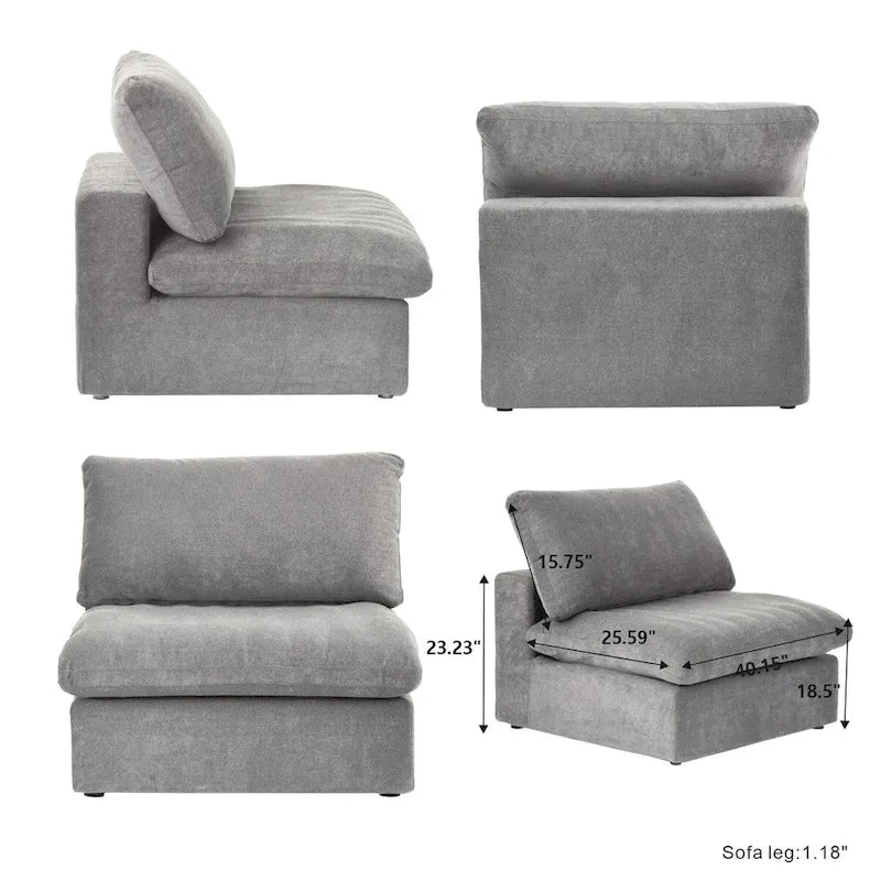 Divano componibile a L a 5 posti, grigio/cachi/nero/bianco