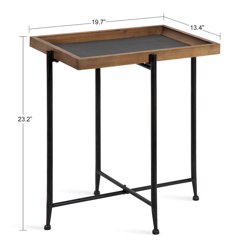 Tavolino d'appoggio rustico marrone/nero in legno e ferro – 1 Persona