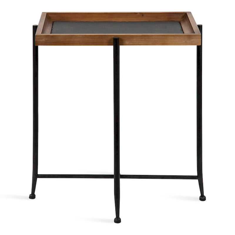 Tavolino d'appoggio rustico marrone/nero in legno e ferro – 1 Persona