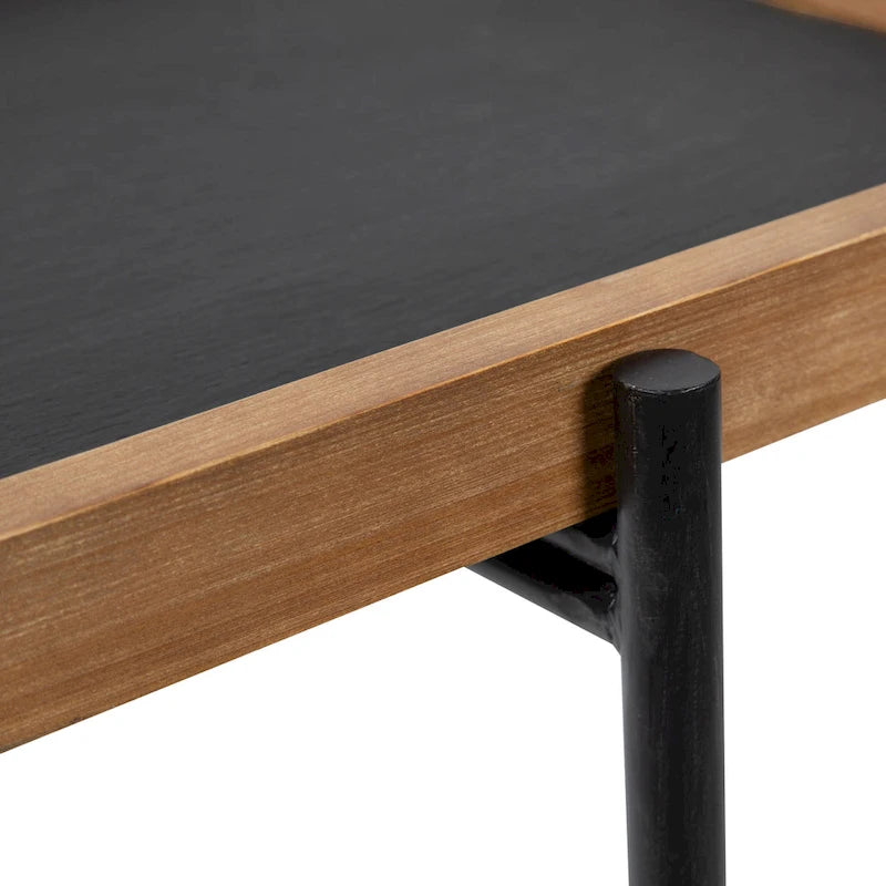 Tavolino d'appoggio rustico marrone/nero in legno e ferro – 1 Persona