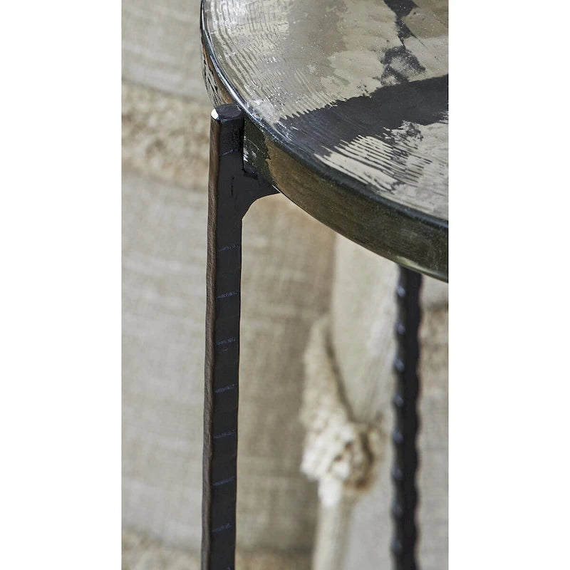 Tavolino d'appoggio con ripiano in vetro trasparente/nero – 11L x 11P x 24A