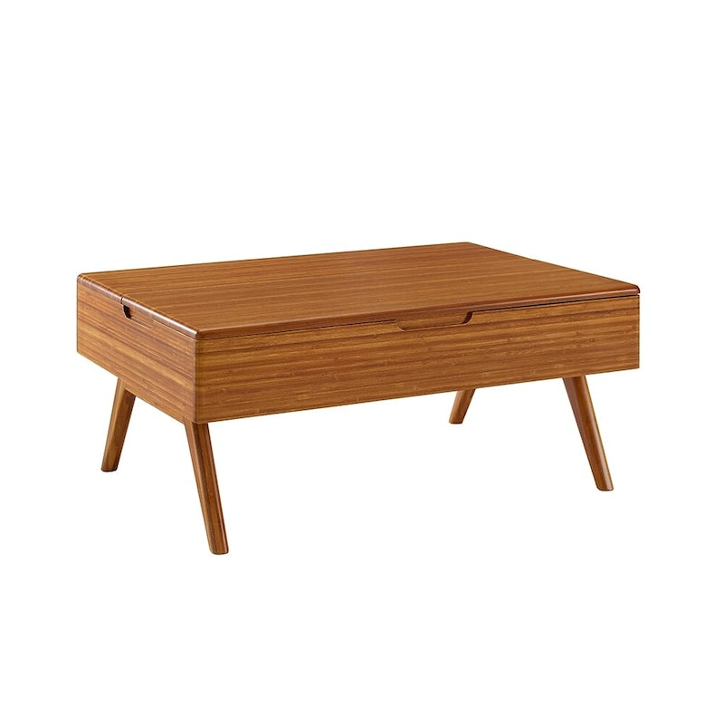 Tavolino da Caffè con Parte Superiore Sollevabile in Rame, Bambù, Stile Mid-Century