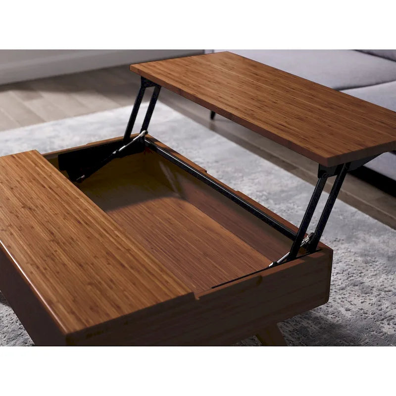 Tavolino da Caffè con Parte Superiore Sollevabile in Rame, Bambù, Stile Mid-Century